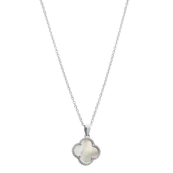 White Mother of Pearl Flower Necklace silver yellow gold – ADORNIA