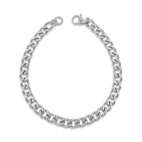 Curb Link Chain Bracelet in Platinum, 7”