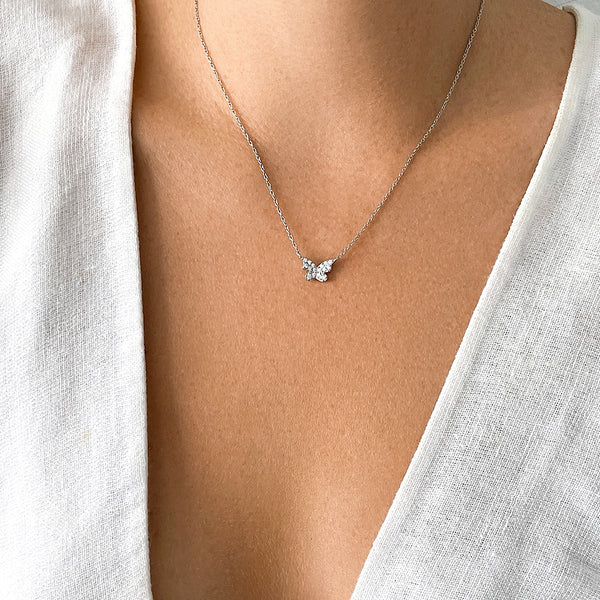 Silver Dainty Diamante Butterfly Necklace