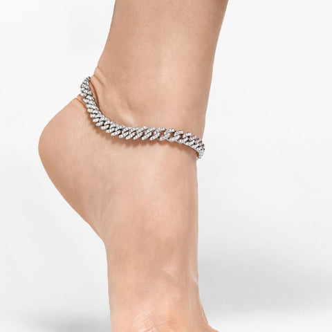 Silver Plated 10" 8mm Crystal Curb Chain Anklet