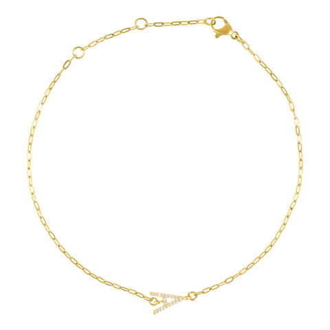 14k Gold Plated Pave CZ Sideways Initial Anklet