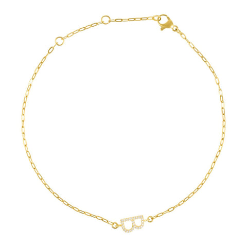 14k Gold Plated Pave CZ Sideways Initial Anklet