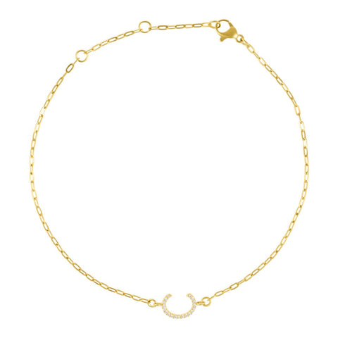 14k Gold Plated Pave CZ Sideways Initial Anklet