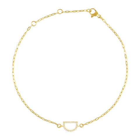 14k Gold Plated Pave CZ Sideways Initial Anklet