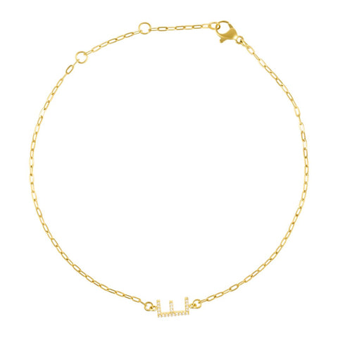 14k Gold Plated Pave CZ Sideways Initial Anklet