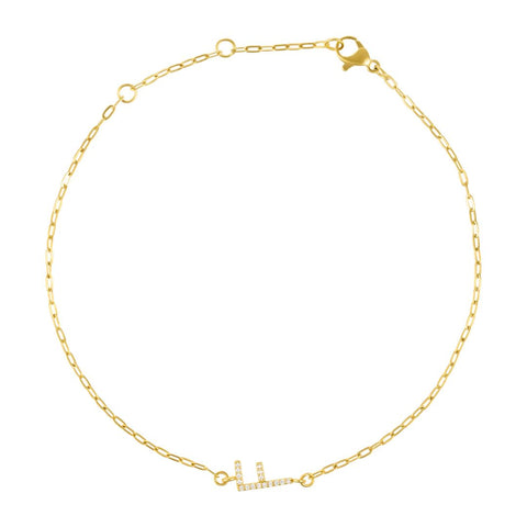 14k Gold Plated Pave CZ Sideways Initial Anklet