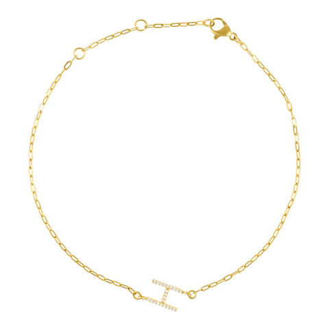 14k Gold Plated Pave CZ Sideways Initial Anklet