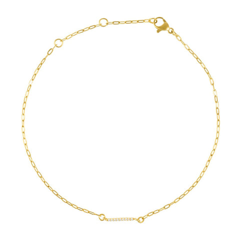 14k Gold Plated Pave CZ Sideways Initial Anklet