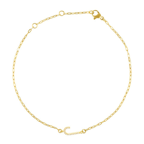 14k Gold Plated Pave CZ Sideways Initial Anklet