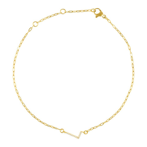 14k Gold Plated Pave CZ Sideways Initial Anklet