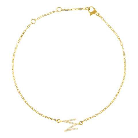 14k Gold Plated Pave CZ Sideways Initial Anklet