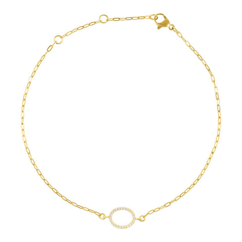 14k Gold Plated Pave CZ Sideways Initial Anklet