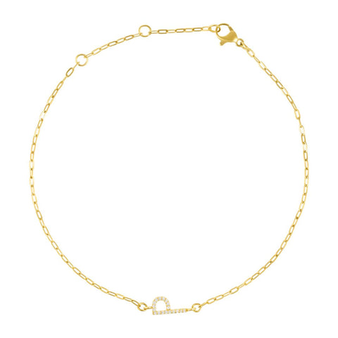 14k Gold Plated Pave CZ Sideways Initial Anklet