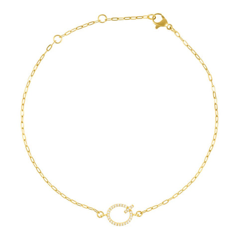 14k Gold Plated Pave CZ Sideways Initial Anklet