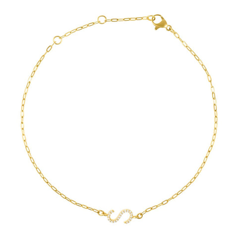 14k Gold Plated Pave CZ Sideways Initial Anklet