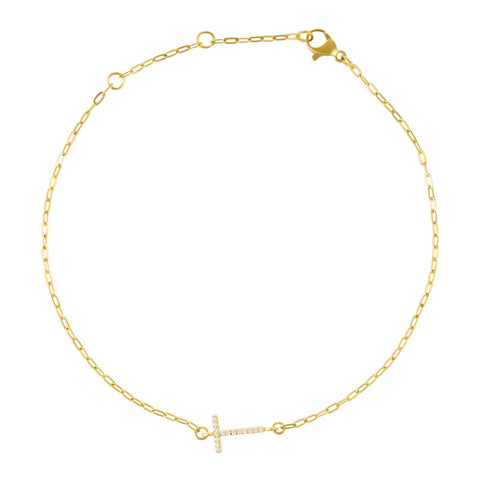 14k Gold Plated Pave CZ Sideways Initial Anklet