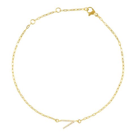 14k Gold Plated Pave CZ Sideways Initial Anklet