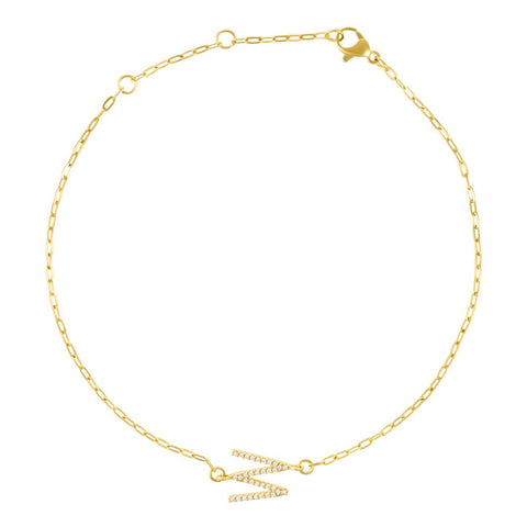 14k Gold Plated Pave CZ Sideways Initial Anklet