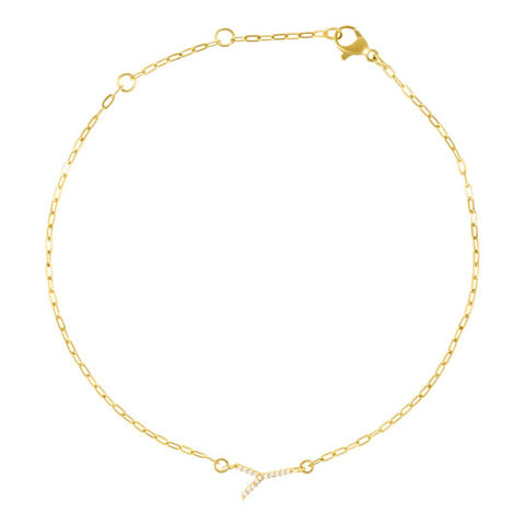 14k Gold Plated Pave CZ Sideways Initial Anklet