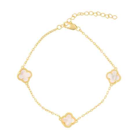 White Mother of Pearl Flower Station Bracelet gold