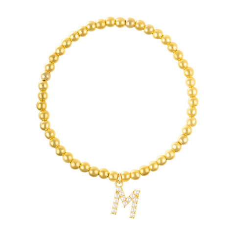 14k Gold Plated Stretch Bead Bracelet with Pearl Letter