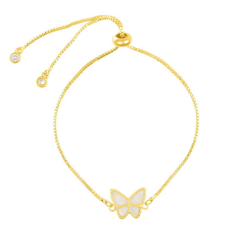 14k Gold Plated White Butterfly Bolo Bracelet