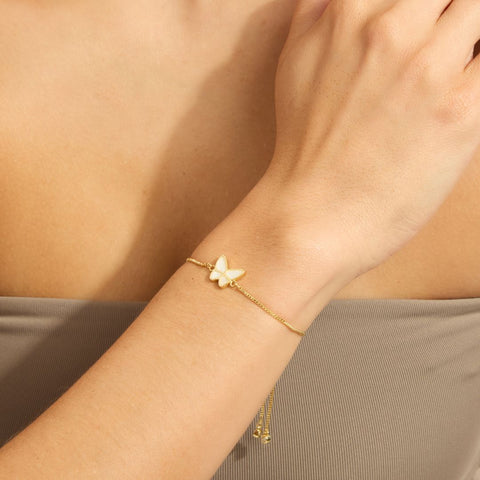 14k Gold Plated White Butterfly Bolo Bracelet