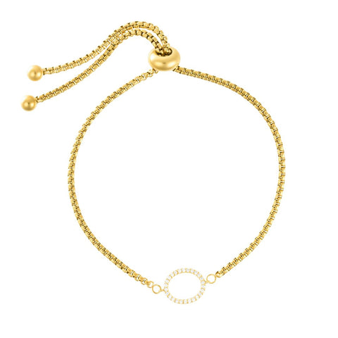 14k Gold Plated Adjustable Pave CZ Sideways Bolo Initial Bracelet