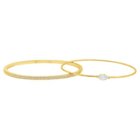 14k Gold Plated Marquis and Pave Stacking Bangle Bracelet Set