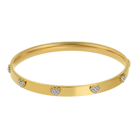 14k Gold Plated CZ Hearts Stacking Bangle Set