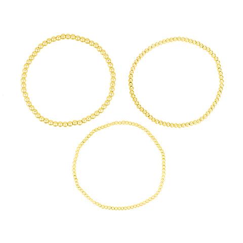 14k Gold Plated Stretch Ball Bracelet Set