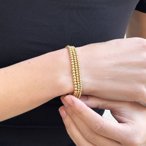 14k Gold Plated Stretch Ball Bracelet Set