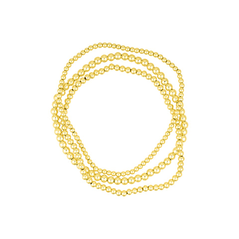 14k Gold Plated Stretch Ball Bracelet Set