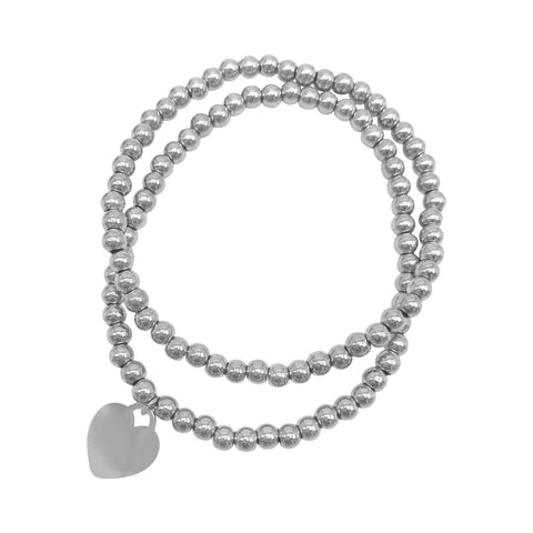 Tarnish Resistant Set of Ball Bracelets with Heart