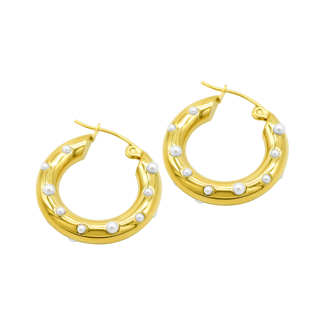 Pearl hoop earrings uv resin gold plated hoop popular earrings