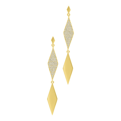 14k Gold Plated Long Diamond Drop Earrings