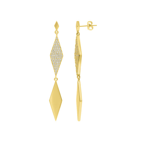 14k Gold Plated Long Diamond Drop Earrings