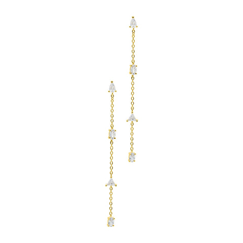 14K Gold Plated Chain Sweeper Earrings with Mixed Shape Stones