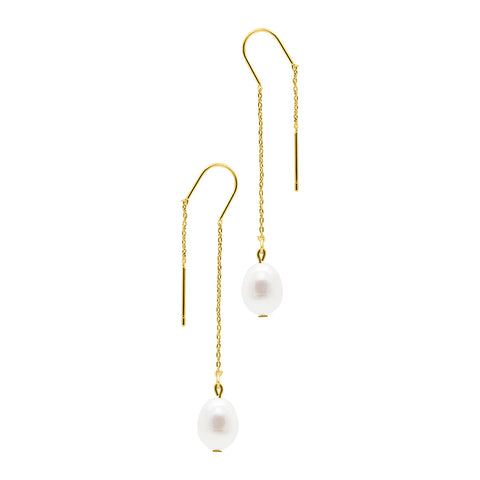14k Gold Plated Threader Earrings with Freshwater Pearl