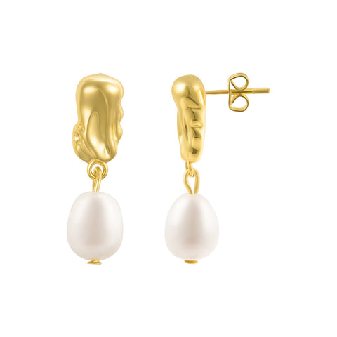 14k Gold Plated Freshwater Pearl Mini Drops with Organic Detail