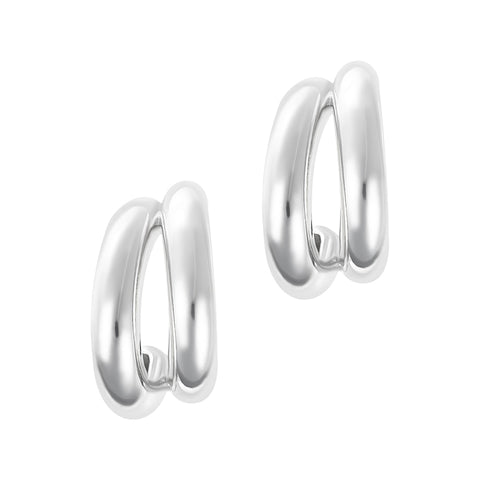 Silver Plated Double Hoop Earrings with Ball Backs