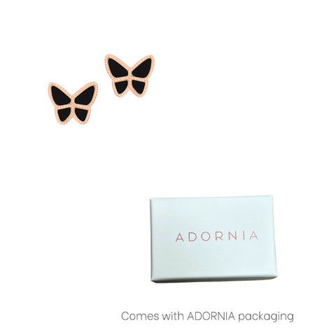 14k Rose Gold Plated Black Butterfly Stud Earrings