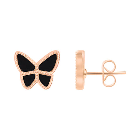 14k Rose Gold Plated Black Butterfly Stud Earrings