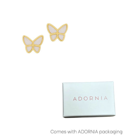 14K Gold Plated White Butterfly Stud Earrings