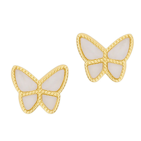 14K Gold Plated White Butterfly Stud Earrings