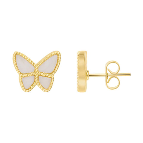 14K Gold Plated White Butterfly Stud Earrings