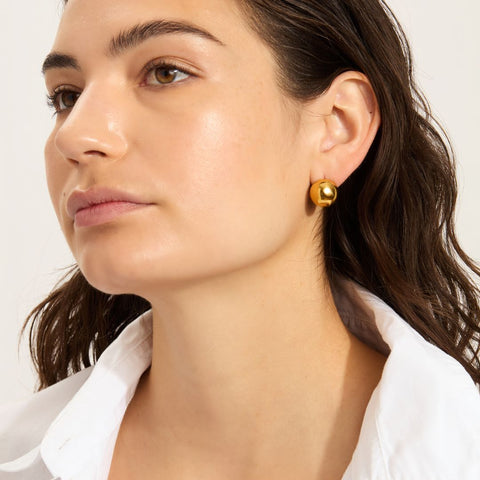 Tarnish Resistant 18k Gold Plated Oversized Ball Stud Earrings