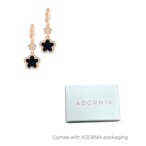 14k Rose Gold Plated Black CZ Clover Earrings