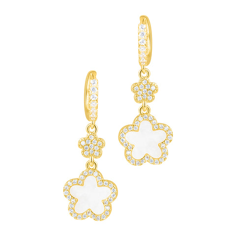 14k Yellow Gold Plated White CZ Clover Earrings