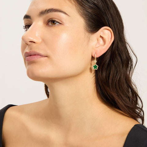 14k Yellow Gold Plated Green CZ Clover Earrings